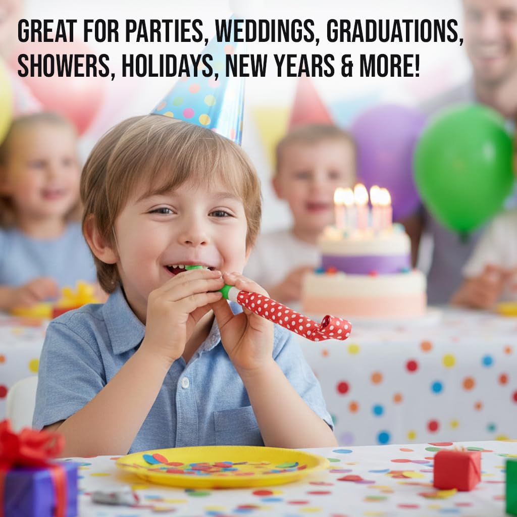 25 Pack Assorted Color Polka Dot Noise Makers, Party Blowers, Party Horns