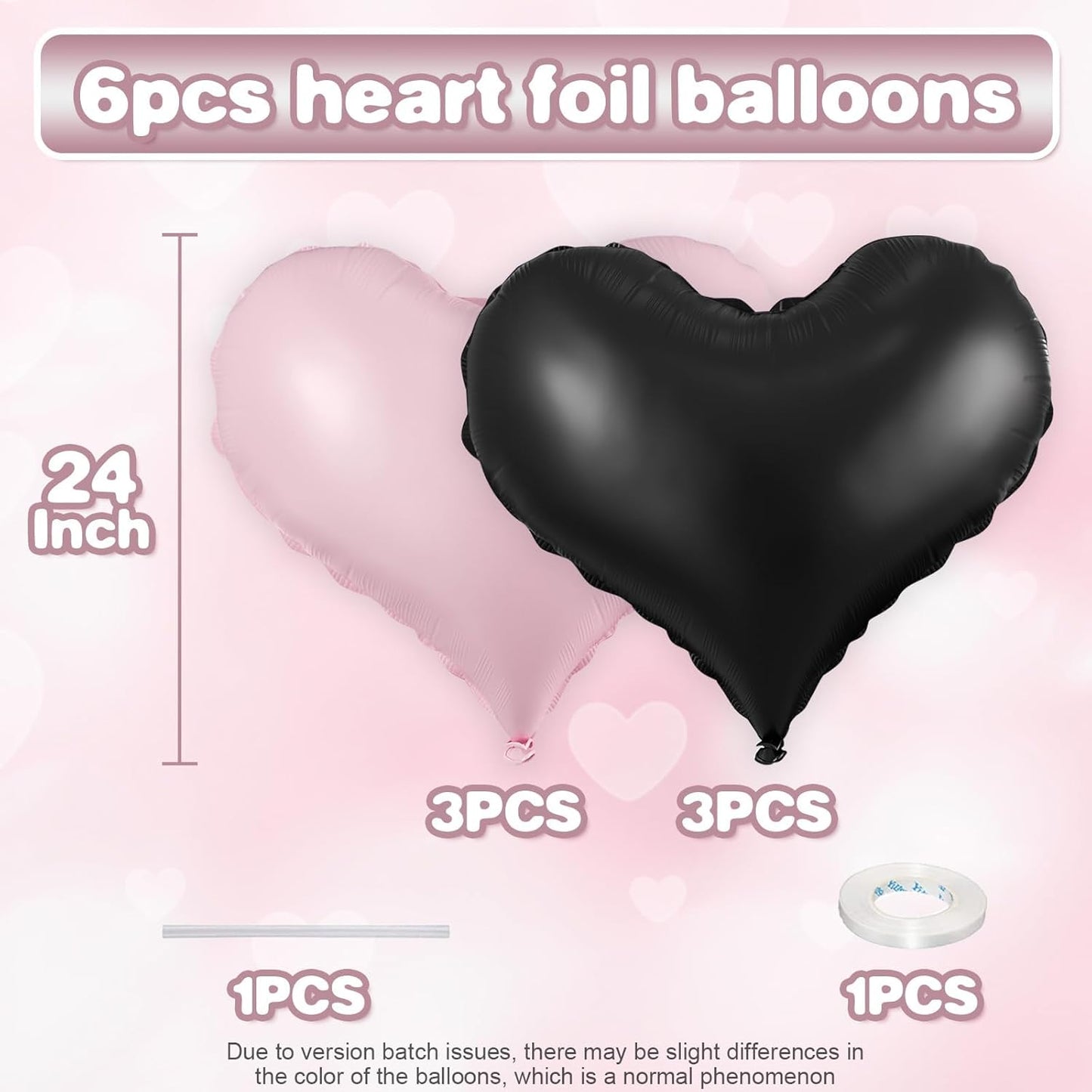 Pink Black Heart Balloons,24Inch Large Pink Black Heart Foil Balloons for Valentine's Day Birthday Wedding Baby Shower Anniversary Decorations