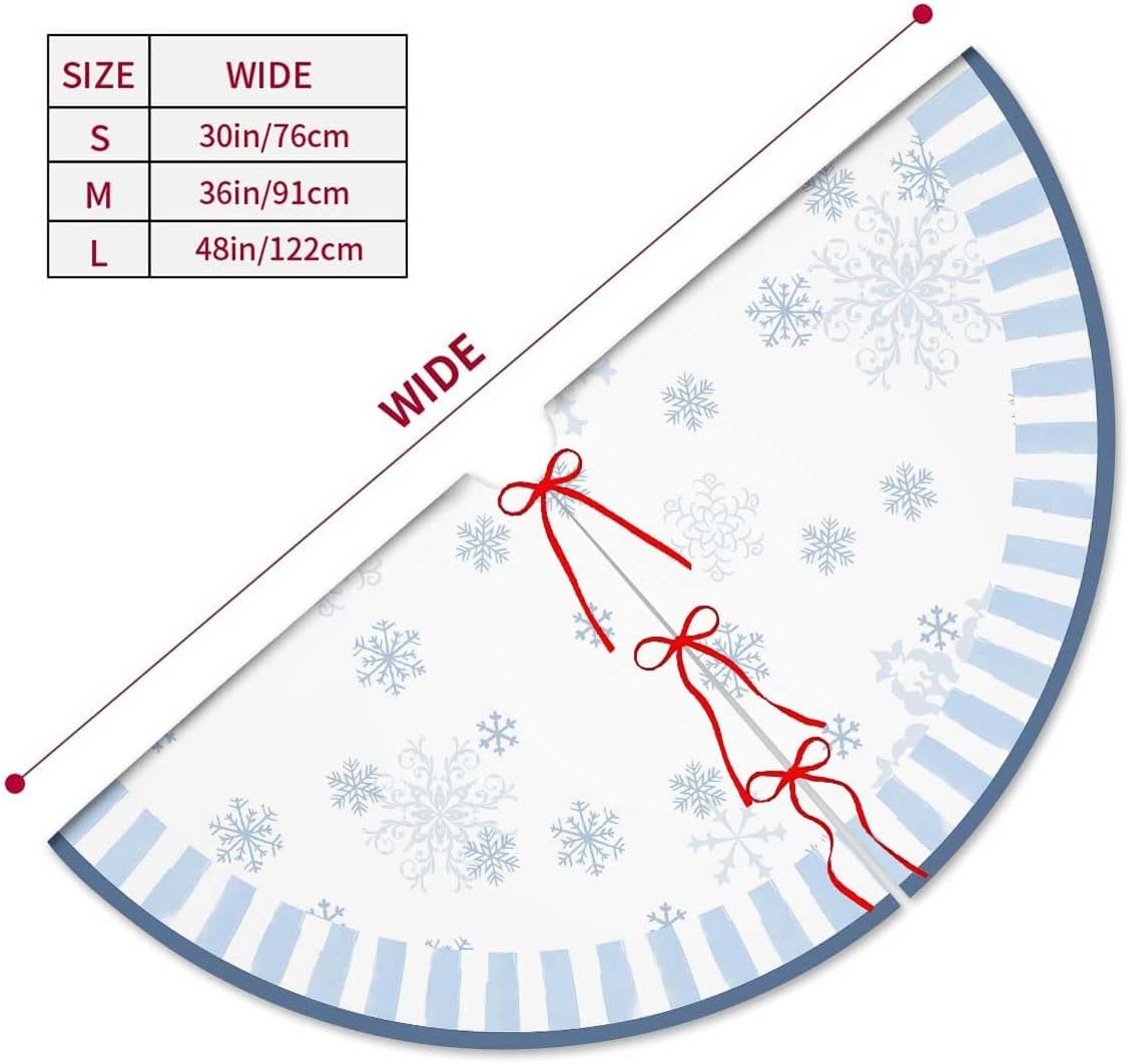 Let It Snow Snowman Christmas Tree Skirt 36 Inches, Blue Snowflake Tree Skirt, Winter Xmas Tree Mat for Home Party Holiday Indoor Outdoor Decorations (Blue, 36in)