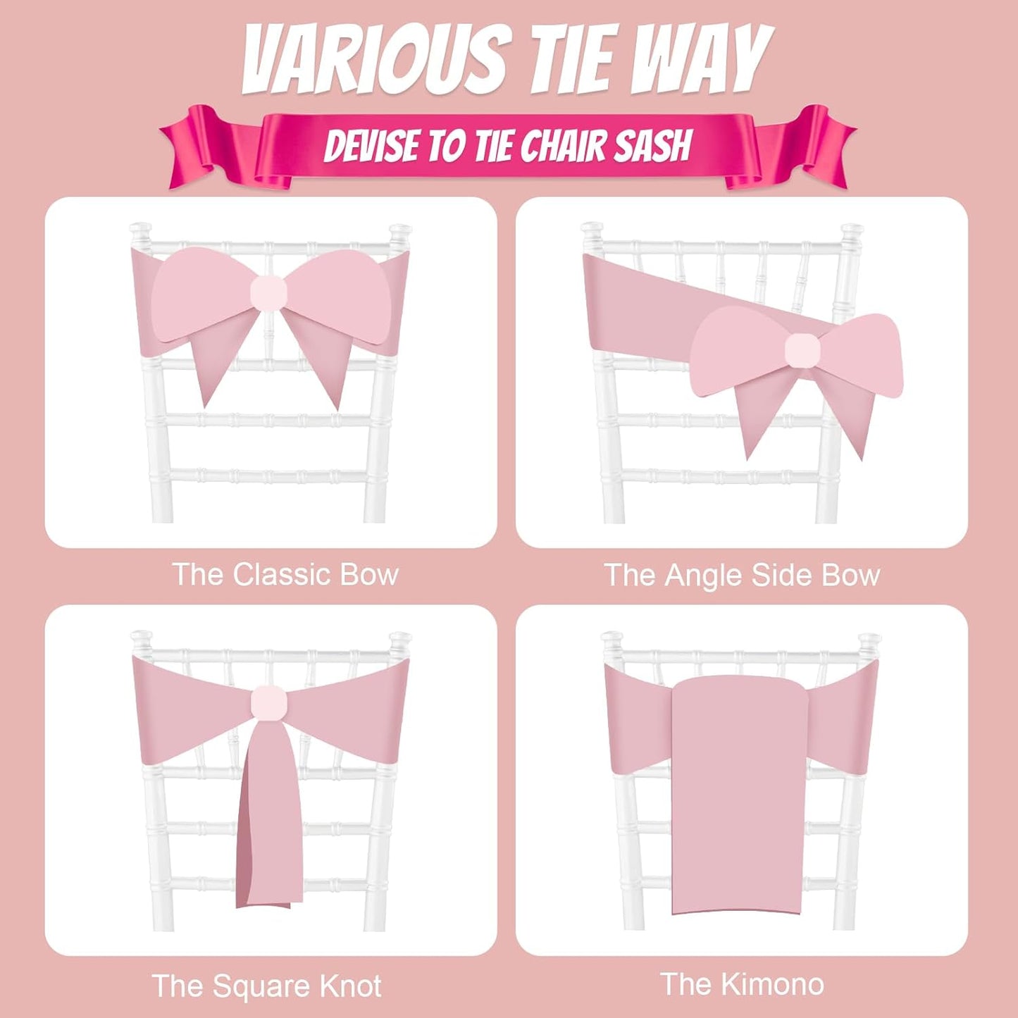 50 PCS Red Satin Chair Sashes Bows Universal Chair Ribbon Ties Back Sash for Wedding Party Reception Events Banquets Hotel Event Chair Cover Decoration (7x108 inch)