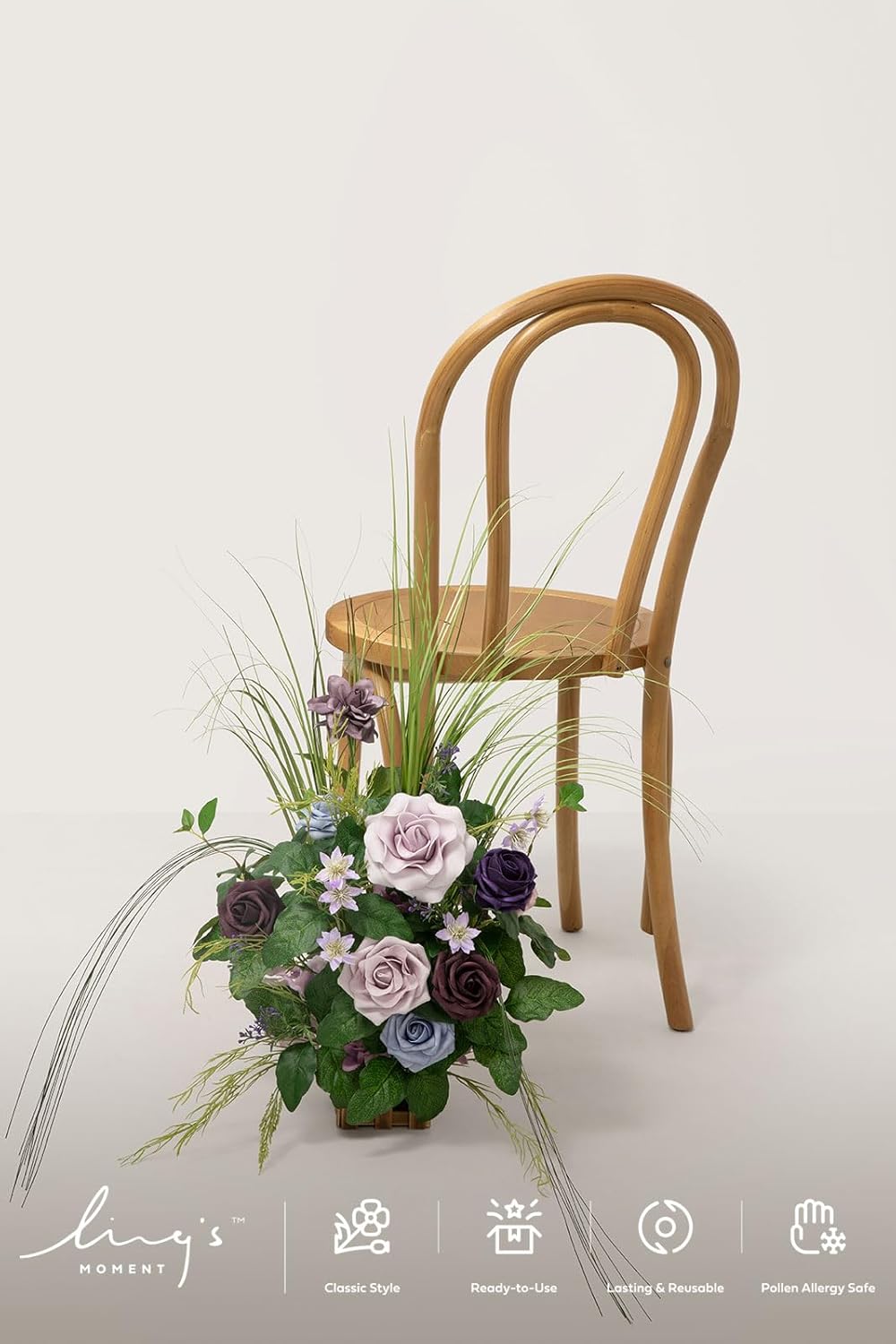 Ling's moment 17.5" Tall Standing Artificial Flowers Arrangements 4 pcs Wedding Aisle Runner Chair Decorations Provence Blue & Purple Centerpieces for Ceremony Reception Rose Floral Party Outdoor