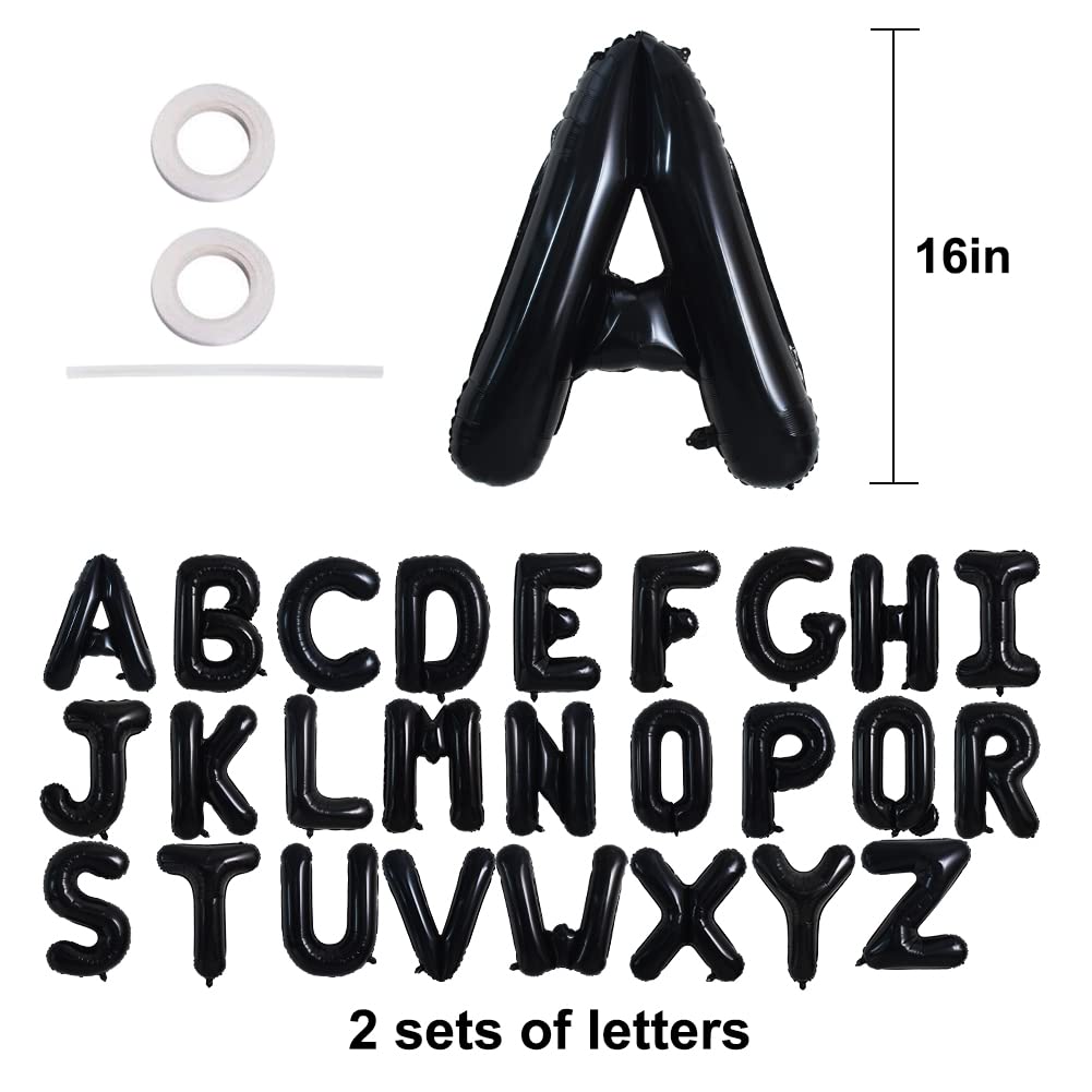 TONIFUL Black Letter Balloons 2 Set 16 Inch A-Z Custom Alphabet Banner