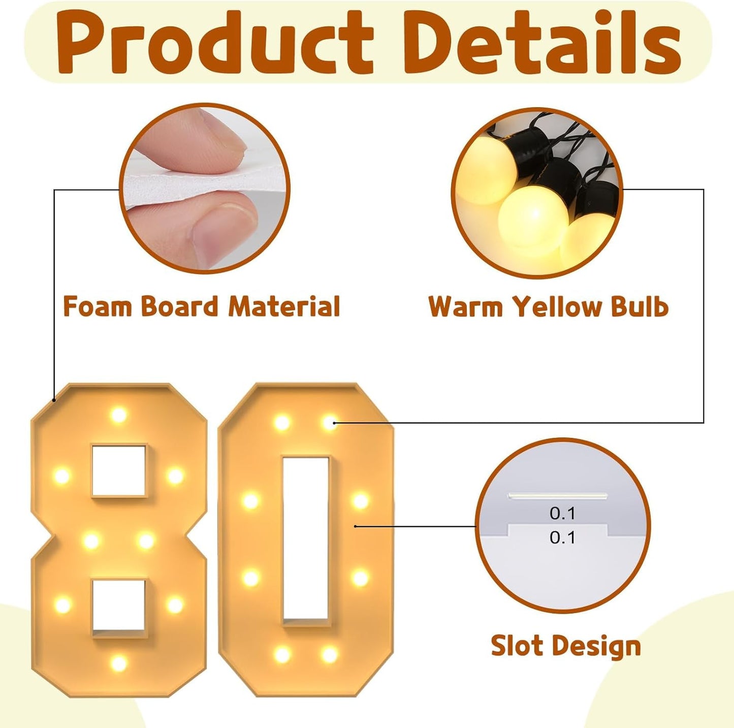 imprsv 3FT Light Up Numbers, Marquee Numbers 80th Birthday Decorations for Women Men, Large Light Up 80 Birthday Women Foam Board Anniversary Party Decorations Arch Kit (DIY)