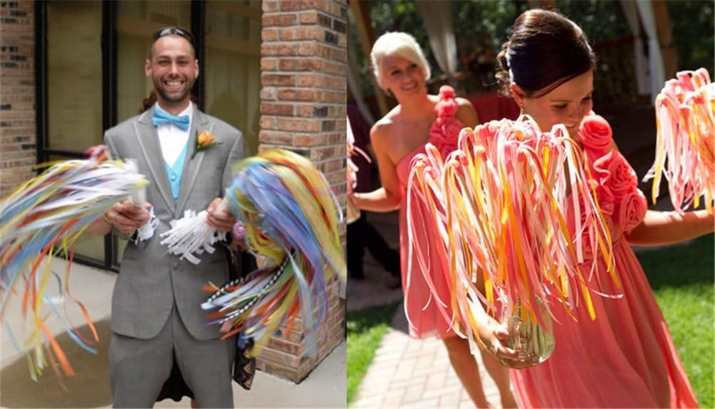 100PCS Ribbon Stick Wands Wedding Streamers with Silk Fairy Stick Wand for Wedding Party Baby Shower Send Off Party Activities Holiday Celebration Favors (Red-100PCS)