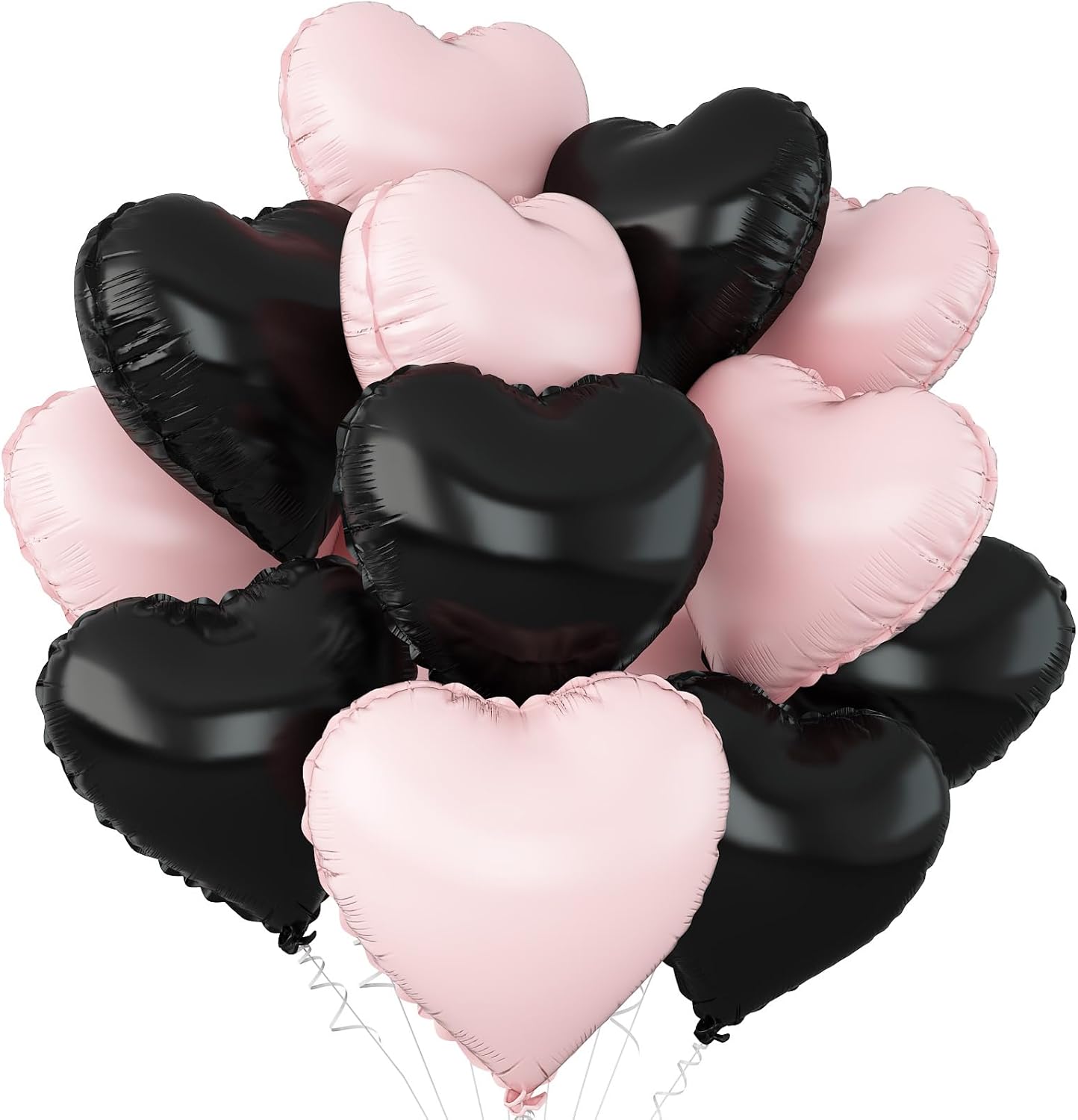 Black and Pink Heart Balloons,12Pcs 18Inch Baby Pink Black Heart Shaped Foil Helium Balloons for Baby Shower Birthday Anniversary Wedding Engagement Party Decorations