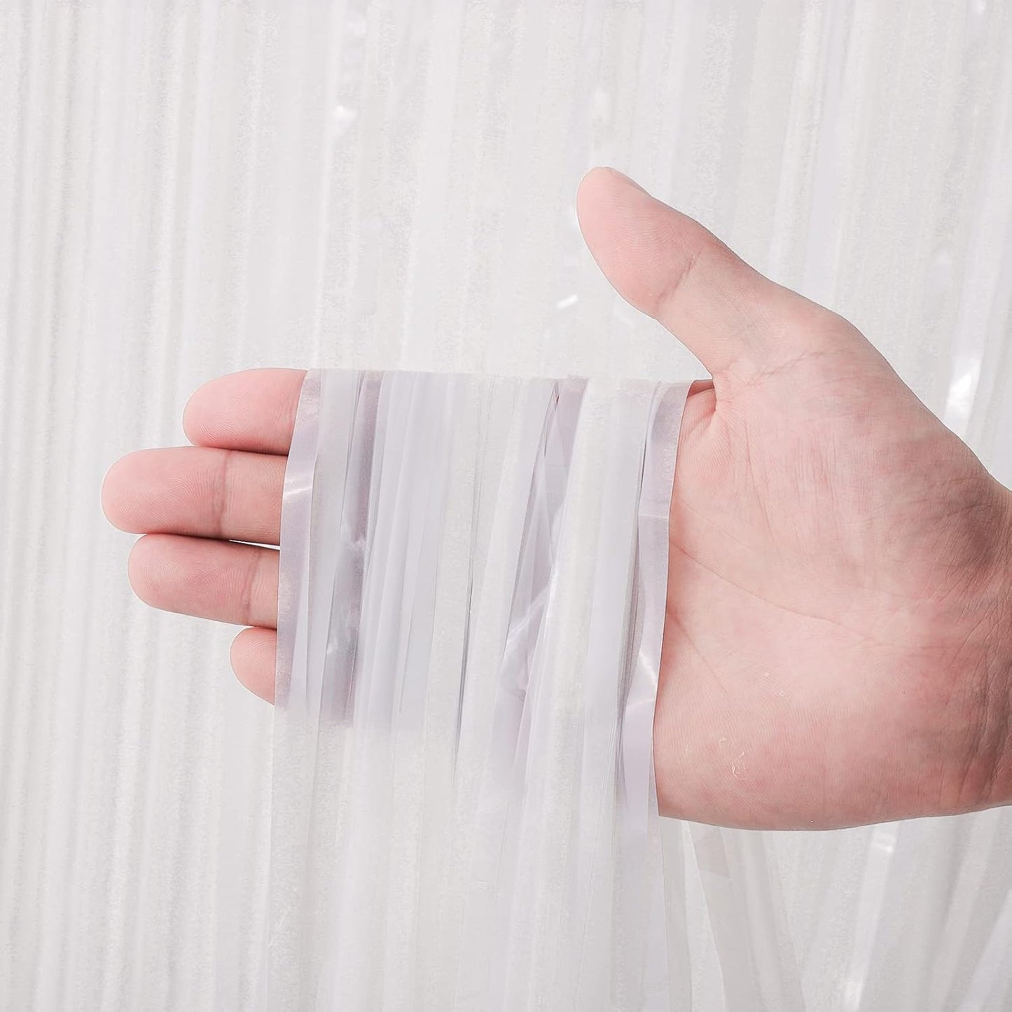 2 Pack White Foil Fringe Backdrop Curtains, Tinsel Streamers Birthday Party Decorations, Fringe Backdrop for Graduation, Baby Shower, Gender Reveal, Disco Party