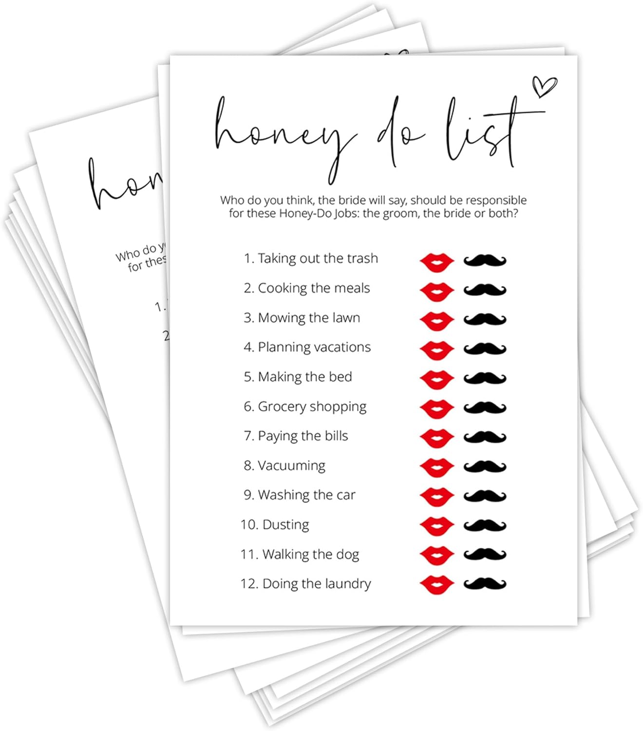 Bridal Shower Games, Honey Do List, 25Pcs Minimalist White Double-Sided Bridal Game Cards, Wedding Shower Games for Guests, Engagement Bachelorette Party Supplies - A21
