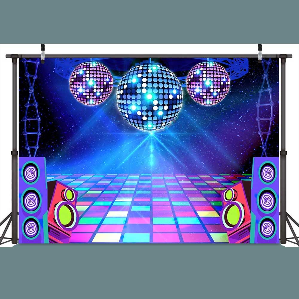 Dance Party Backdrop Retro 80s 90s Theme Stage Dance Ball Music Birthday Party Decoration DJ Photography Background 10 x 8 ft for Baby Shower Picture Photo Shoot Polyester Fabric, Green