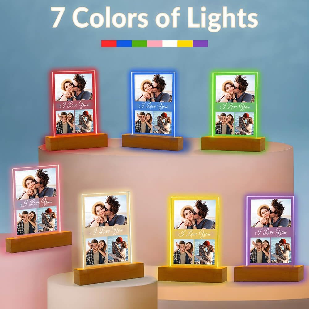 Personalized Anniversary Couple Gifts for Women & Men, Custom Picture Frames with Photo, Personalized Photo Frame with Night Light, Custom Birthday Gifts for Her Him Girlfriend Boyfriend