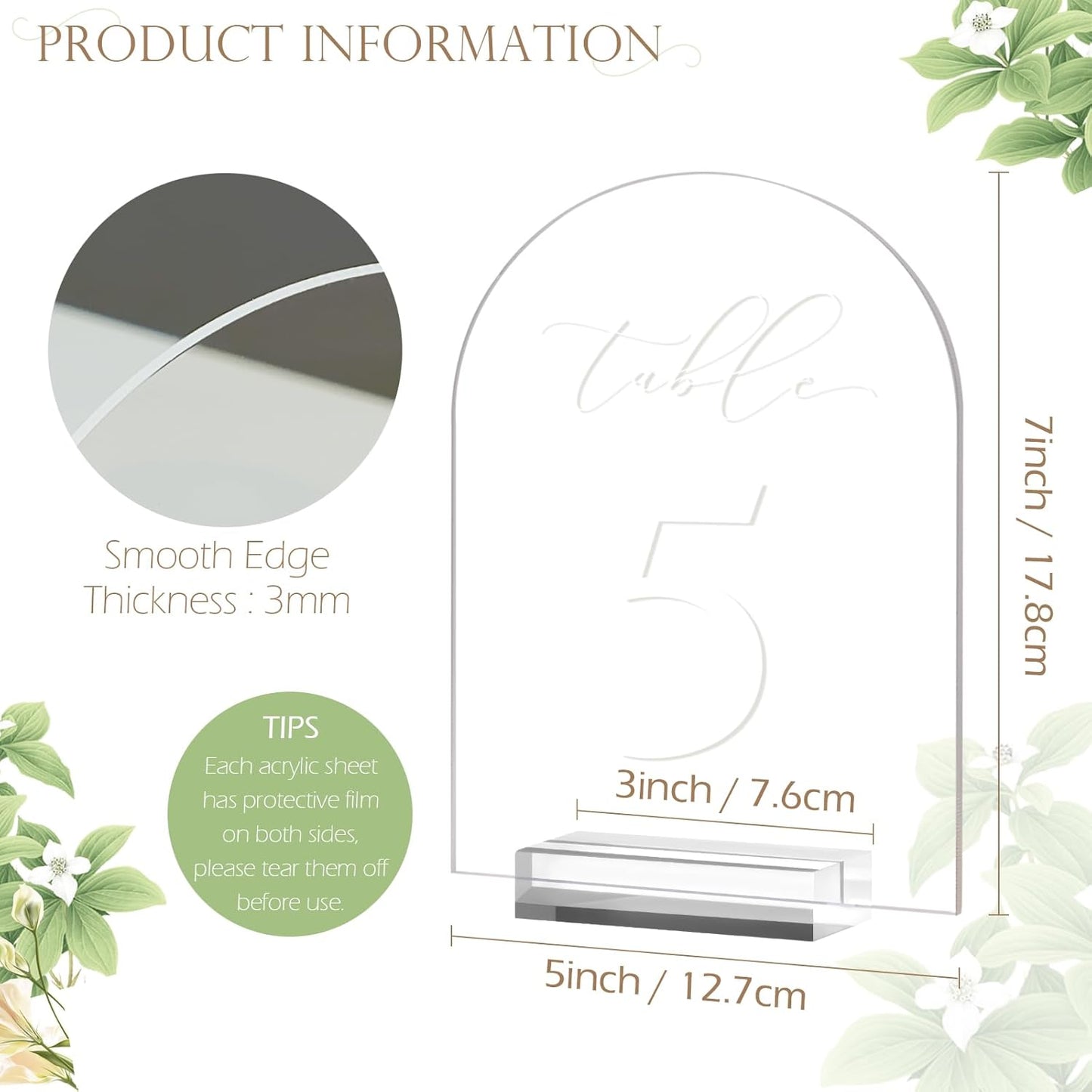 JINMURY Clear Arch Table Numbers for Wedding, 5x7 Inch Arched Acrylic Table Numbers 1-25 with Stands, Clear Acrylic Arch Sign with Holder for Centerpiece, Reception, Wedding, Party, Event