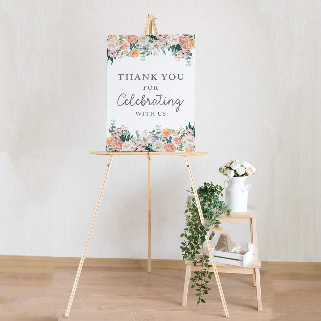 Andaz Press Extra Large Wedding Easel Board Party Sign, 12x18-inch, Peach Coral Floral Flowers Roses on White, Thank You for Celebrating With Us, 1-Pack