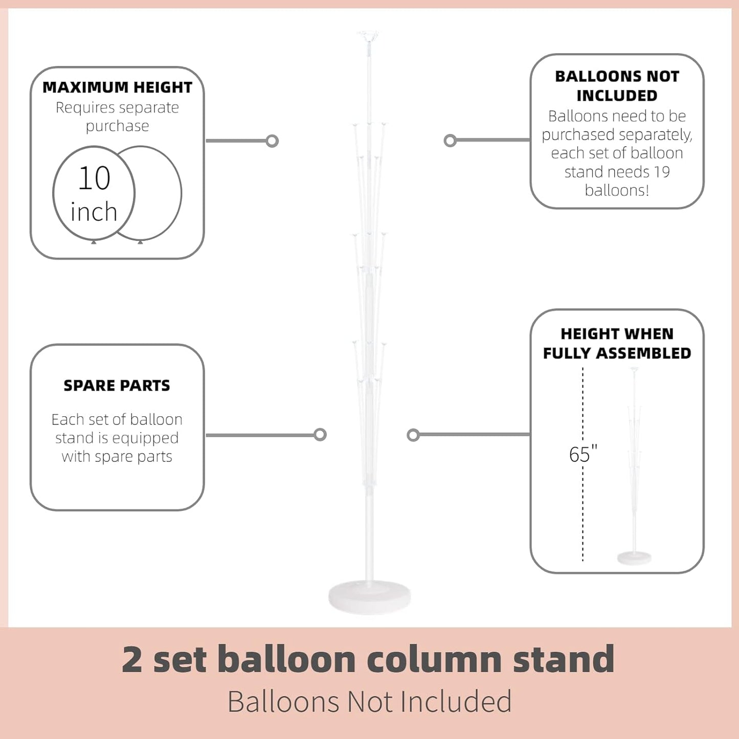 Column Stand Kit Set of 2 - Balloon Stand With Base and Pole, Tower Backdrop Decoration for Wedding, Baby Shower, Birthday Party, or Bachelorette Parties (No Balloon)