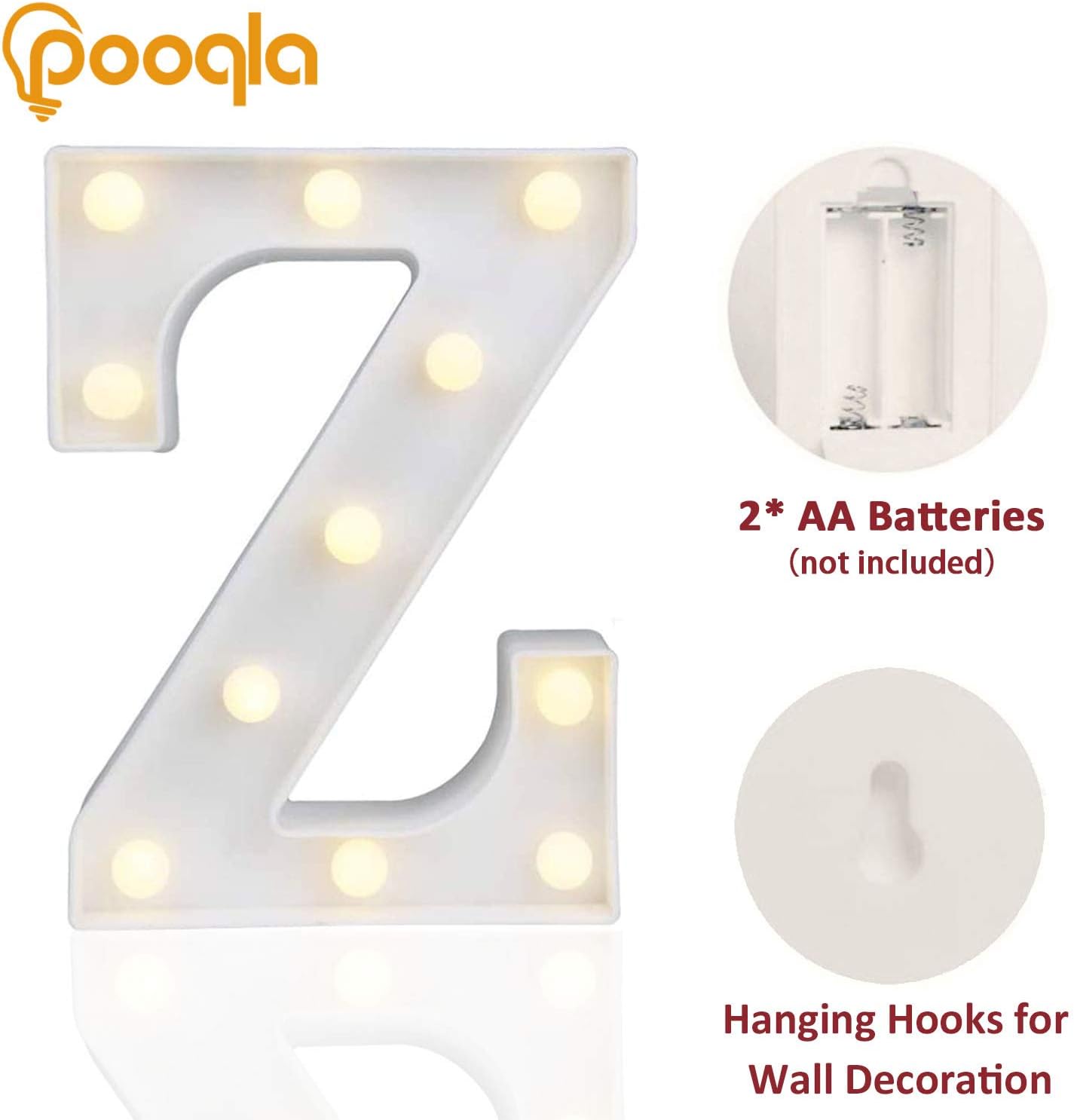 Pooqla LED Marquee Letter Lights Sign, Light Up Alphabet Letter for Home Party Wedding Decoration Z