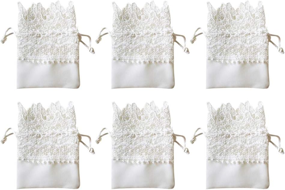 10pcs Organza Burlap Bags Lace Organza Drawstring Bags for Wedding Party Favors Supplies Bridal Shower Baby Shower Jewelry Pouches White