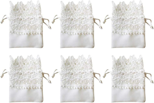 10pcs Organza Burlap Bags Lace Organza Drawstring Bags for Wedding Party Favors Supplies Bridal Shower Baby Shower Jewelry Pouches White