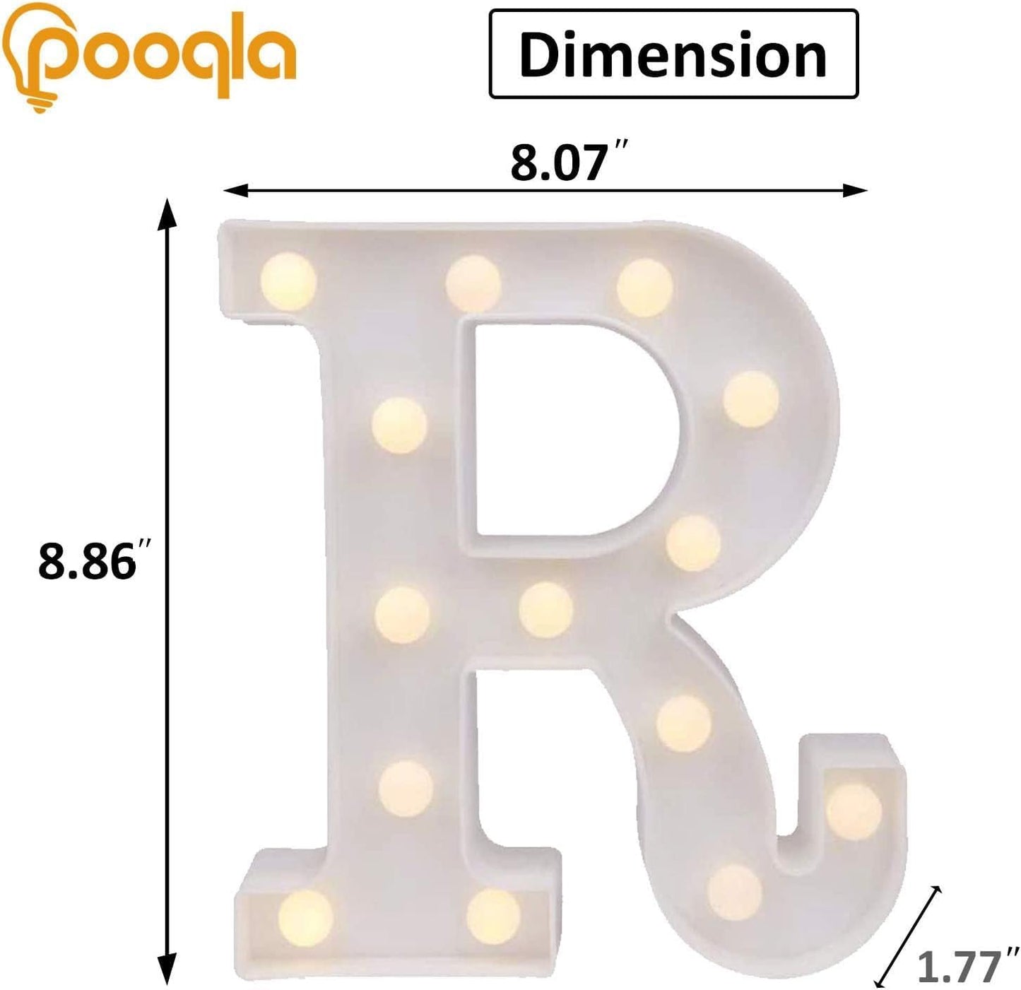 Pooqla LED Marquee Letter Lights, Warm White and Cool White Decorative Lighted Letters, Light Up Alphabet Letters for Boys Girls, Party, Wedding, Bar, Night Light, Birthday Decoration, Letter R