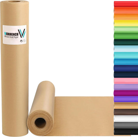 Vanhench Brown Kraft Paper Roll 17.5" x 600" (50') for Gift Wrapping Bulletin Board Paper, Kids Craft Supplies, Art Bouquet Flower Wrapping Paper, Poster Packing Shipping Moving Supplies