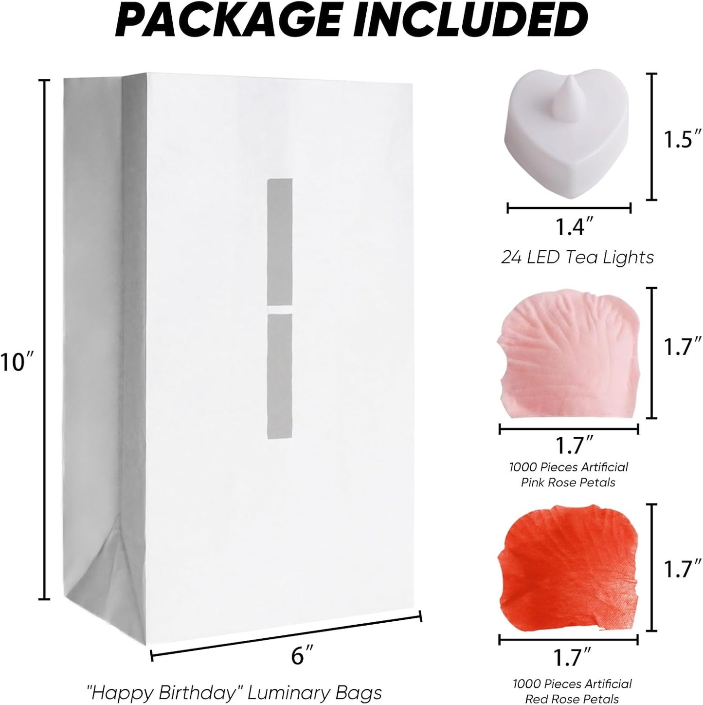 Homemory Happy Birthday Light Up Letters Luminary Bags with Flameless Candles and Fake Rose Petals, Happy Birthday Sign Party Decoration for Women Men