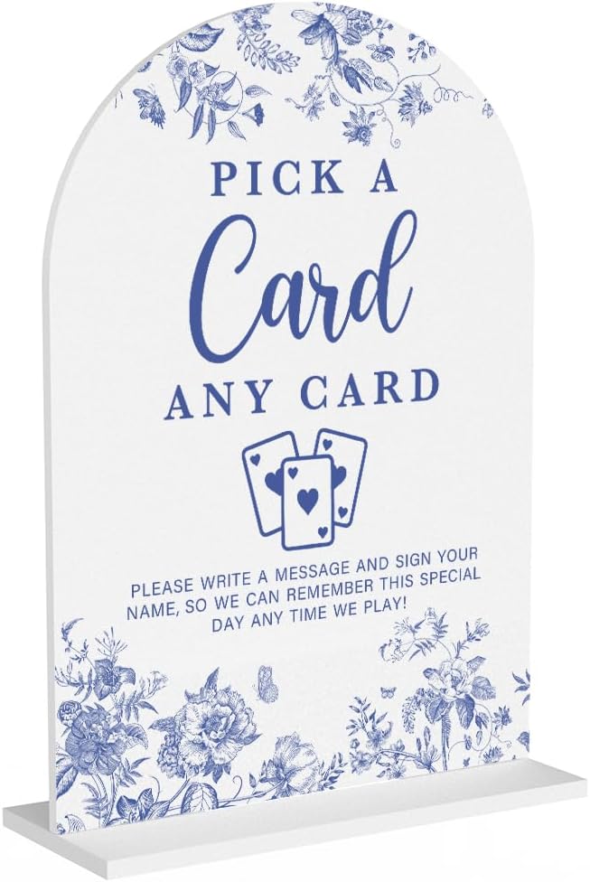 Acrylic Wedding Signs, Dusty Blue Wedding Decor, Blue Weddings Decor, Pick A Card Signs for Reception, Modern Calligraphy Arch Acrylic Table Top Sign for Weddings Parties Dinners (White)