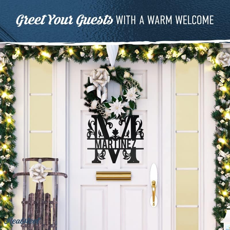 RealSteel Metal Split Letter Monogram - Personalized Metal Decor - Custom Last Name Sign - Monogram - Welcome Sign - Indoors or Outdoors (16", Gold)