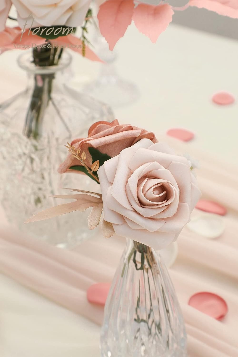 Floroom Artificial Flowers 25pcs Real Looking Nude Foam Fake Roses with Stems for DIY Wedding Bouquets Bridal Shower Centerpieces Floral Arrangements Party Tables Home Decorations