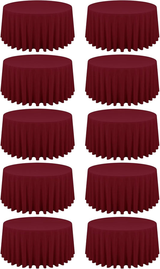 10 Pack Burgundy Round Tablecloths - 120 Inch, Polyester Table Cover for Round Table, Stain and Wrinkle Resistant Washable Fabric Tablecloth, Polyester Tablecloth for Wedding Banquet Parties