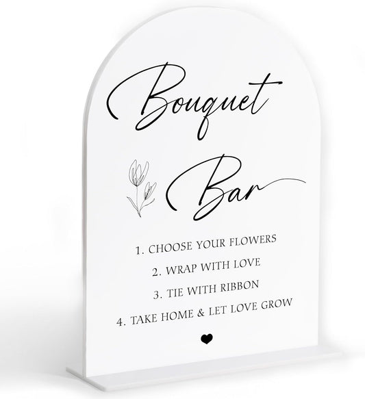 Bouquet bar Sign, White Arch Acrylic Wedding Sign, Flower Bar Supplies, Wedding Reception Decorations, Bridal Shower Decor, Engagement Party Decor, Centerpiece Table Decorations Party-9