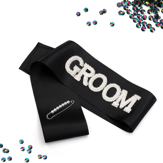 Yxiang Groom Sash,Bachelorette Party Sash,Groomie Sash Bridal Shower Gift Wedding Party Decorations Pearls Rhinestones Sashes Bridal Shower Gift