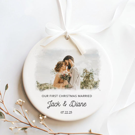 GABITA Personalized First Christmas Married Keepsake, First Christmas Married Ornament 2025, Decorations for New Couple, Married Photo Ornament