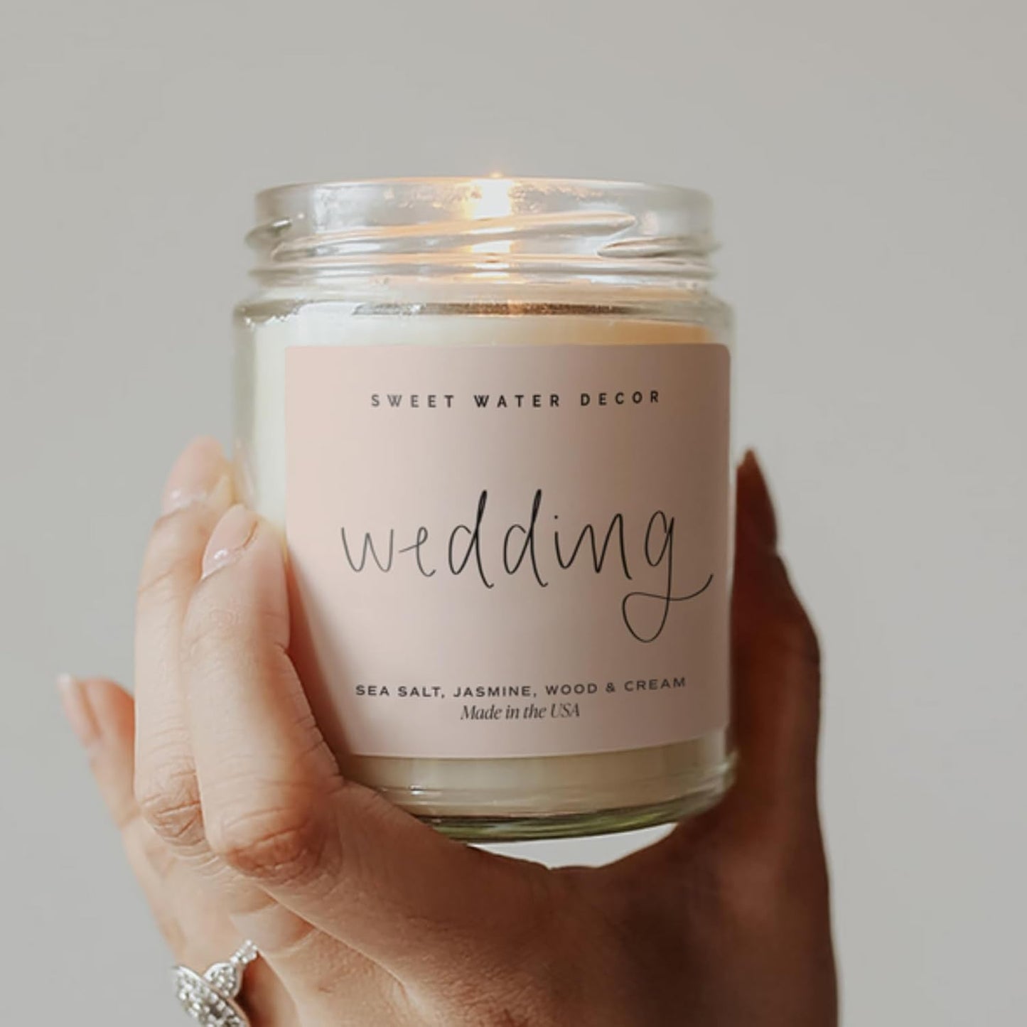 Sweet Water Decor Wedding Candle - Sea Salt, Jasmine, Cream, and Wood Scented Soy Wax Candle for Home - Engagement and Wedding Gifts for Her - 9oz Clear Jar, 40 Hour Burn Time, Made in The USA