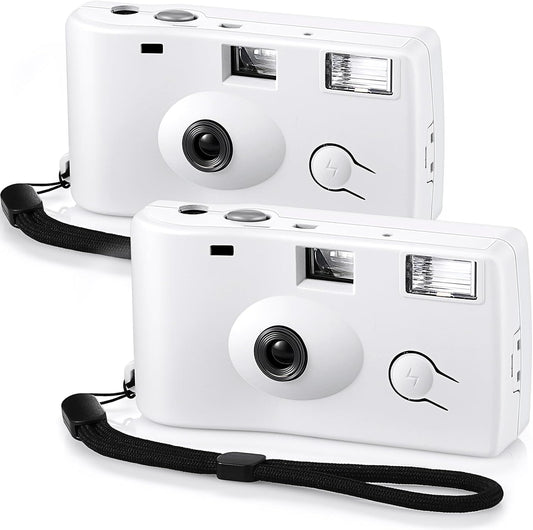Treela 2 Pcs White Disposable Camera for Wedding Flash Film Camera 35mm 200ISO 17 Film Single Use Camera for Bridesmaid Birthday Anniversary Party Gift