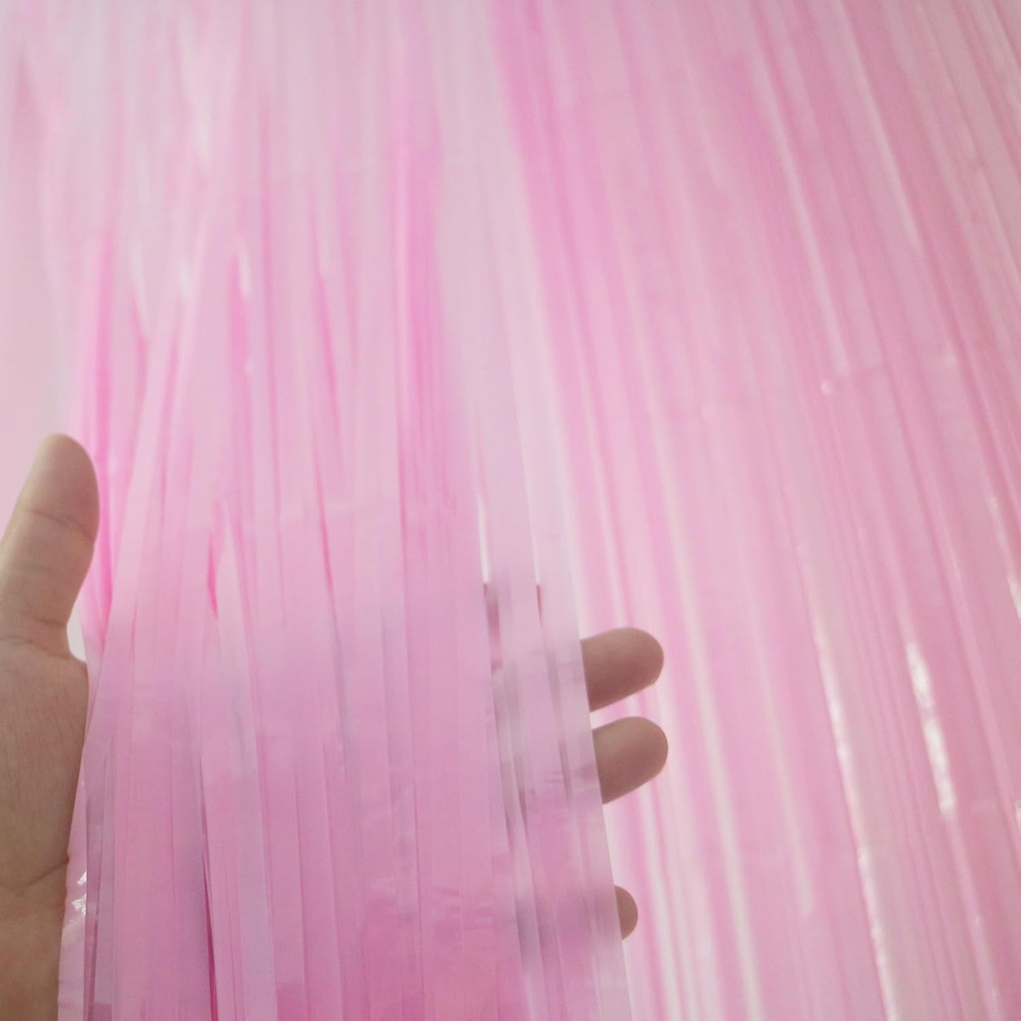 Pastel Pink Birthday Decorations - 4 Pack of 3.2x8.2ft Pink Foil Fringe Curtains Streamers Backdrop for Birthday Valentines Party Decoration