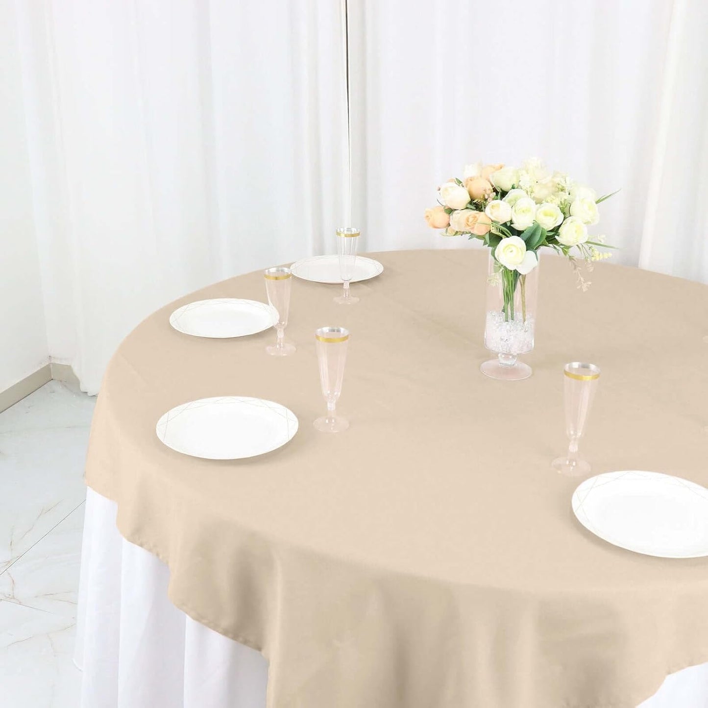 Efavormart 54x54 Nude Wholesale Linens Seamless Polyester Square Linen Tablecloth for Wedding Banquet Party Restaurant