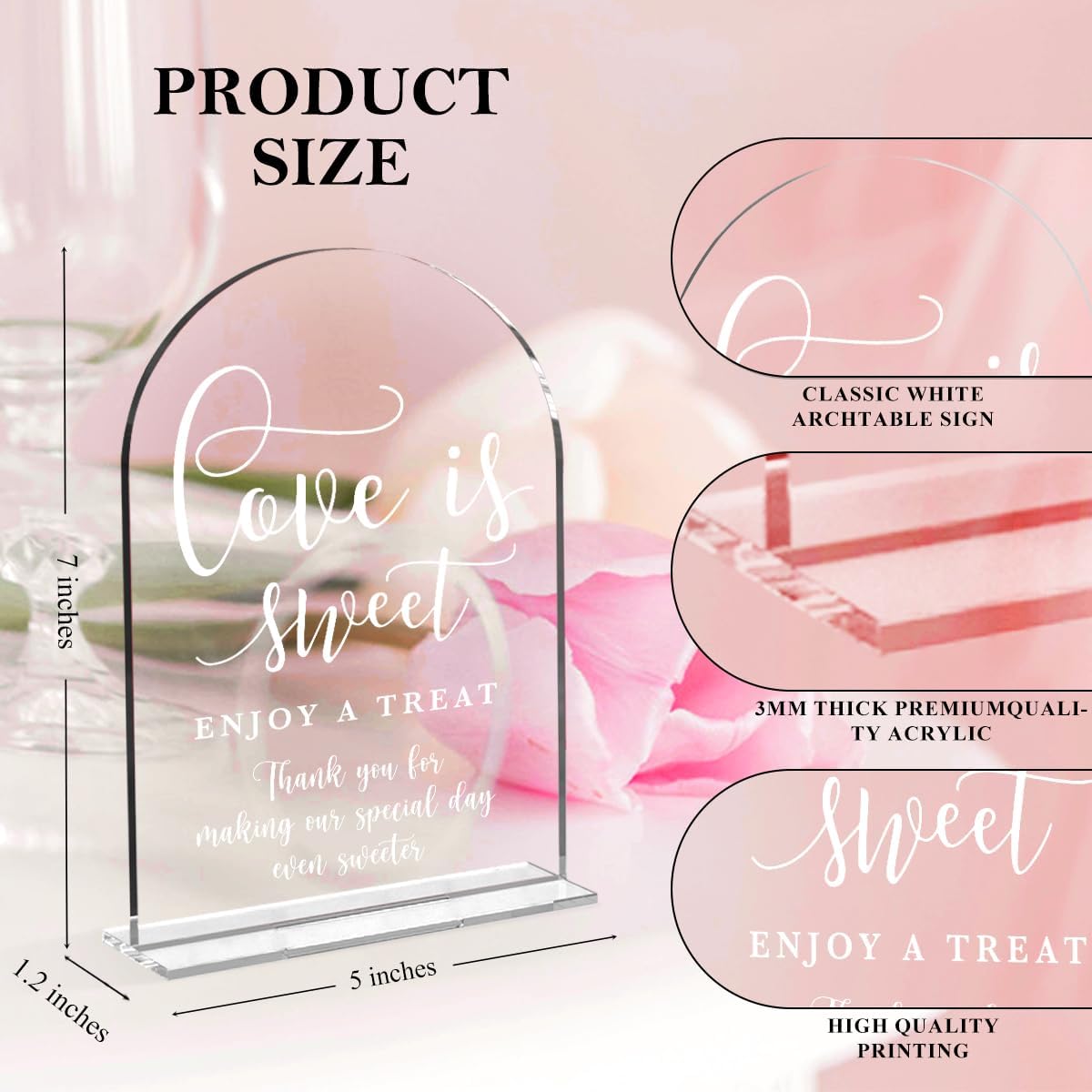 Wedding Signs, Love is Sweet Sign for Dessert Table, Wedding Signs For Ceremony And Reception,Arch Acrylic Table Sign for Anniversary, Event,Bridal Shower Decor 5x7 Inch (White)