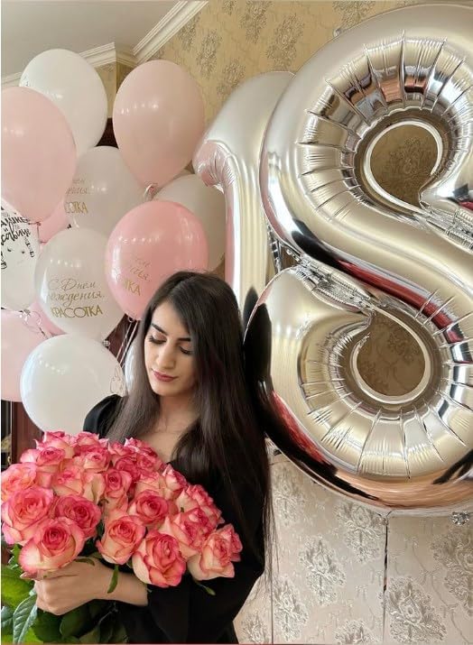 Silver Foil Number 8 Balloon 40 Inch, Helium Mylar Eight Number 8 18 28 38 48 58 80 88 Birthday Balloons, 8th Silver Women Men Wedding Anniversary, Graduations Party Supplies