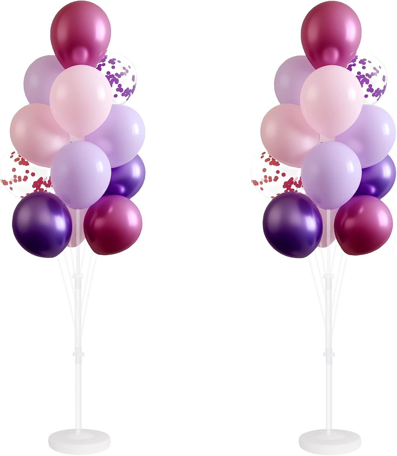 Balloon Column Stand Kit,Set of 2 Pink Purple Balloons Metallic&Confetti,Adjustable Balloon Sticks Holder with Base,Design for Unisex Adults&Children Birthday, Wedding, Baby Shower, Graduation Party