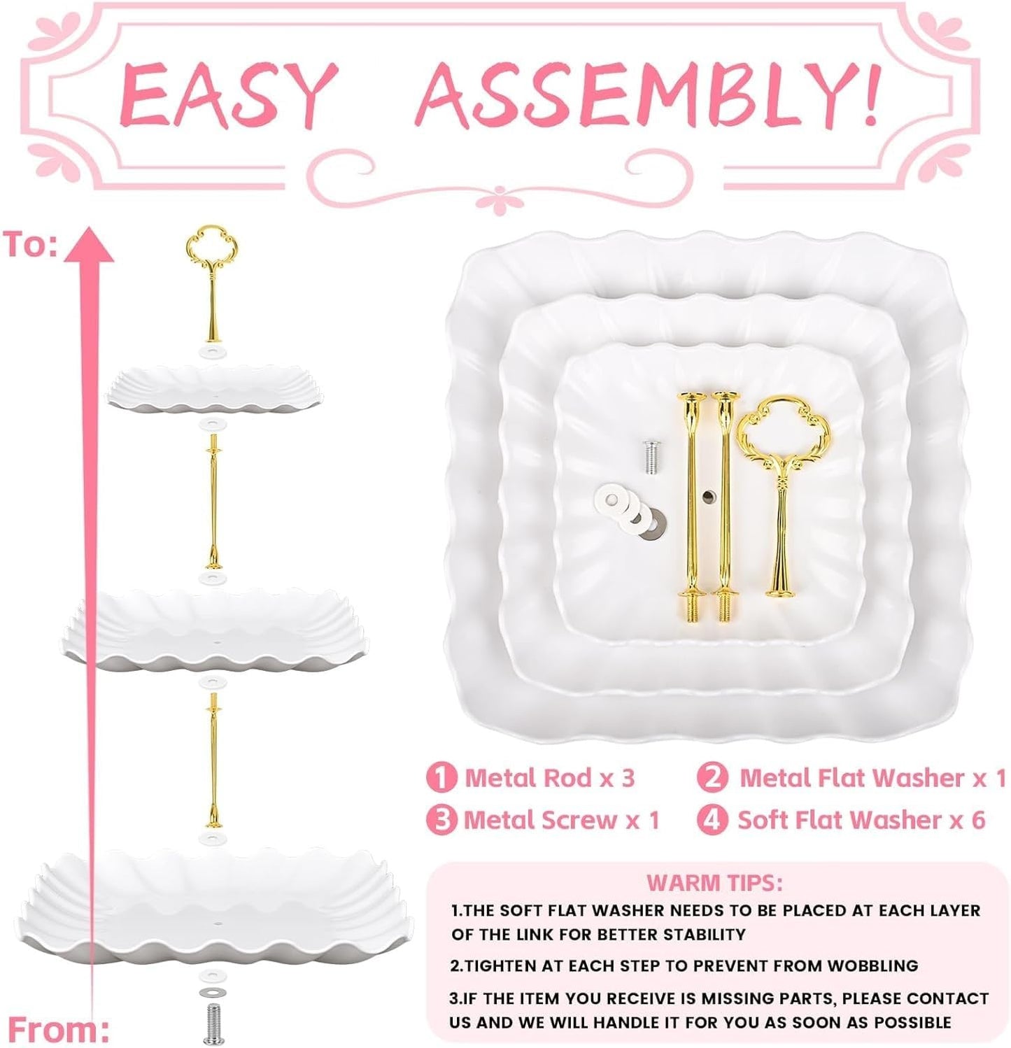 5 Pcs Dessert Table Display Set - 2 Pcs 3-Tier Dessert Display Stands & 3 Pcs Serving Tray