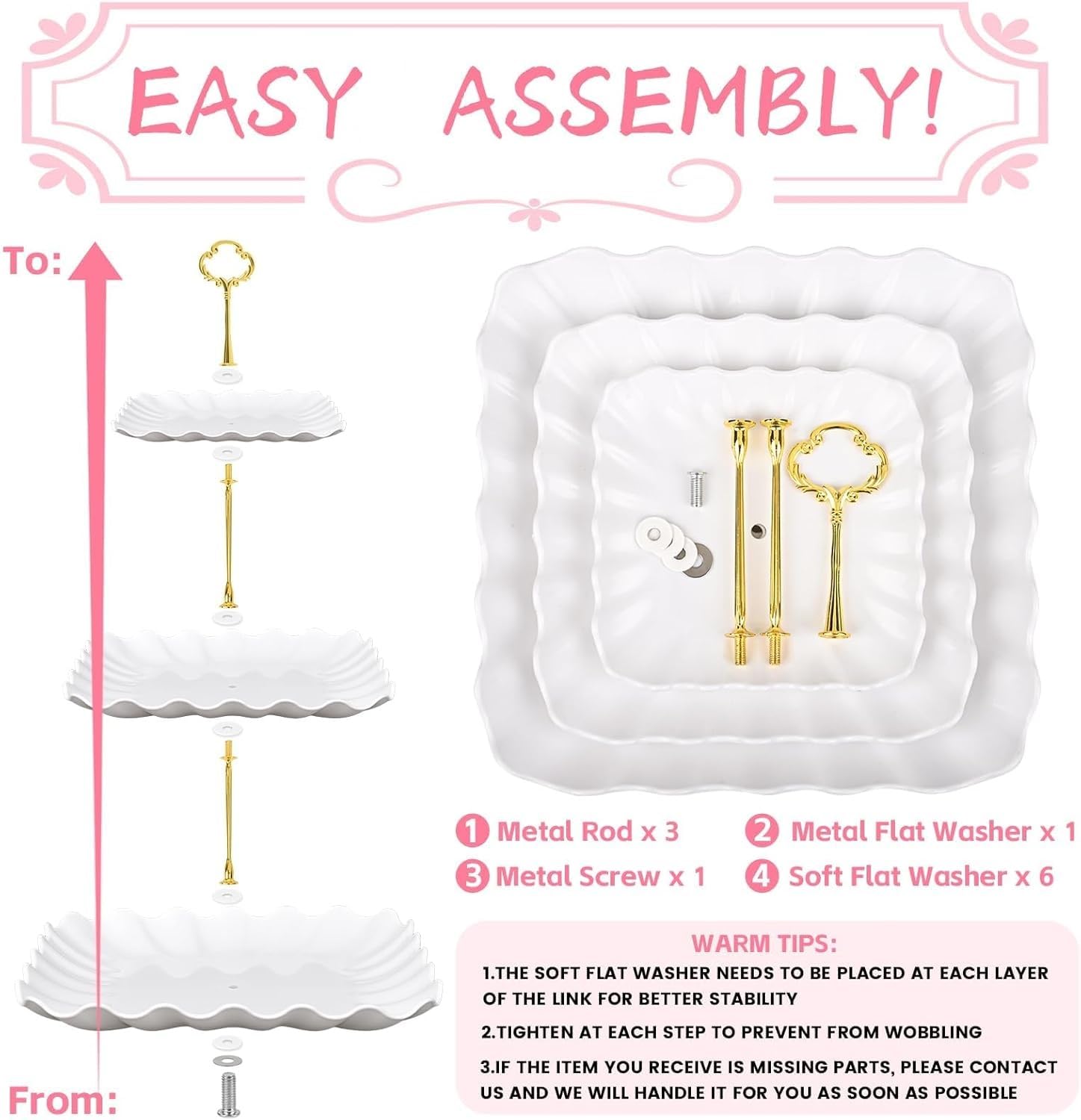 5 Pcs Dessert Table Display Set - 2 Pcs 3-Tier Dessert Display Stands & 3 Pcs Serving Tray