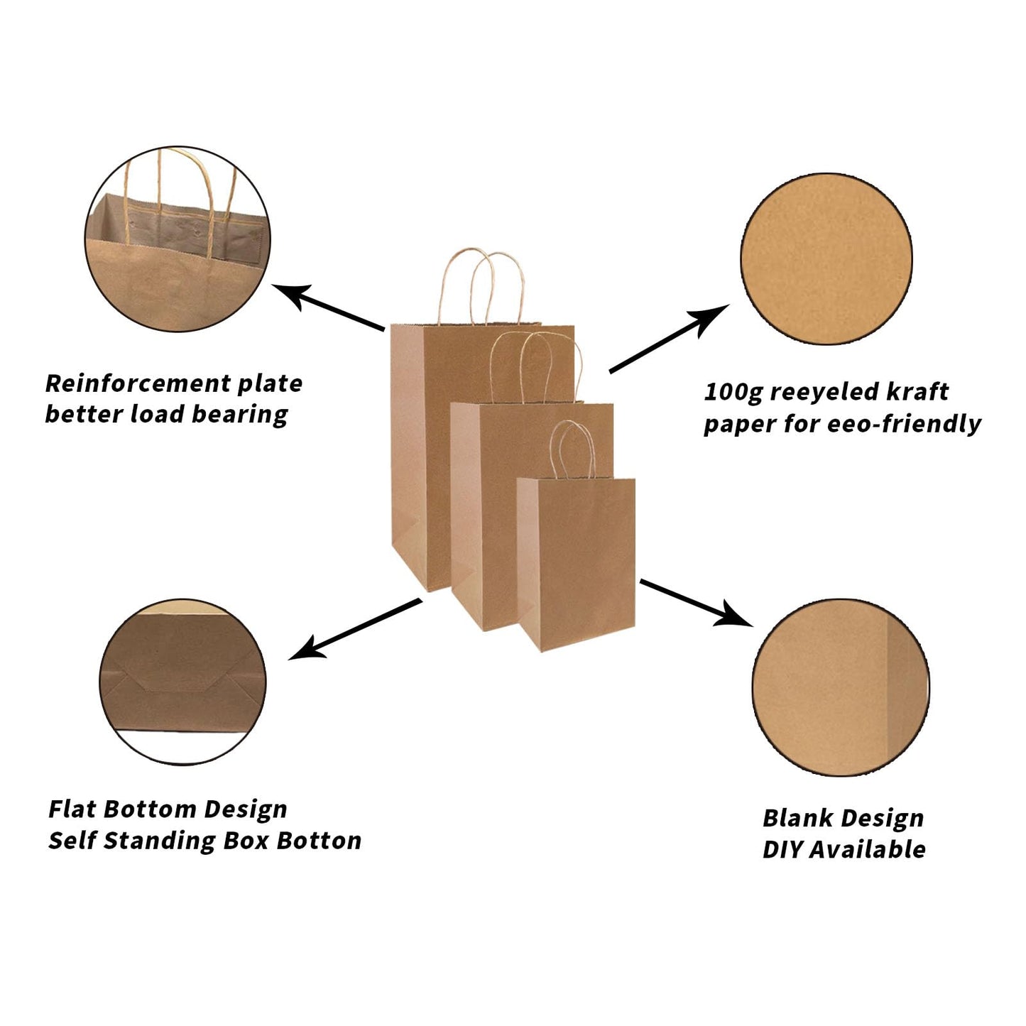 FACEBAG 90-Pack Brown Kraft Paper Bags with Handles Bulk, Assorted Sizes Gift