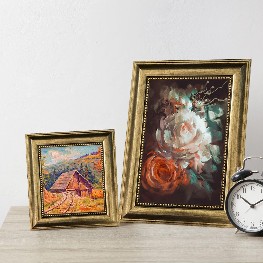 5x7 Picture Frame with Real Glass, 4 set Ornate Vintage Picture Frames for Wall or Tabletop Display, Gold 5 x 7 Frame for Wall home best gift