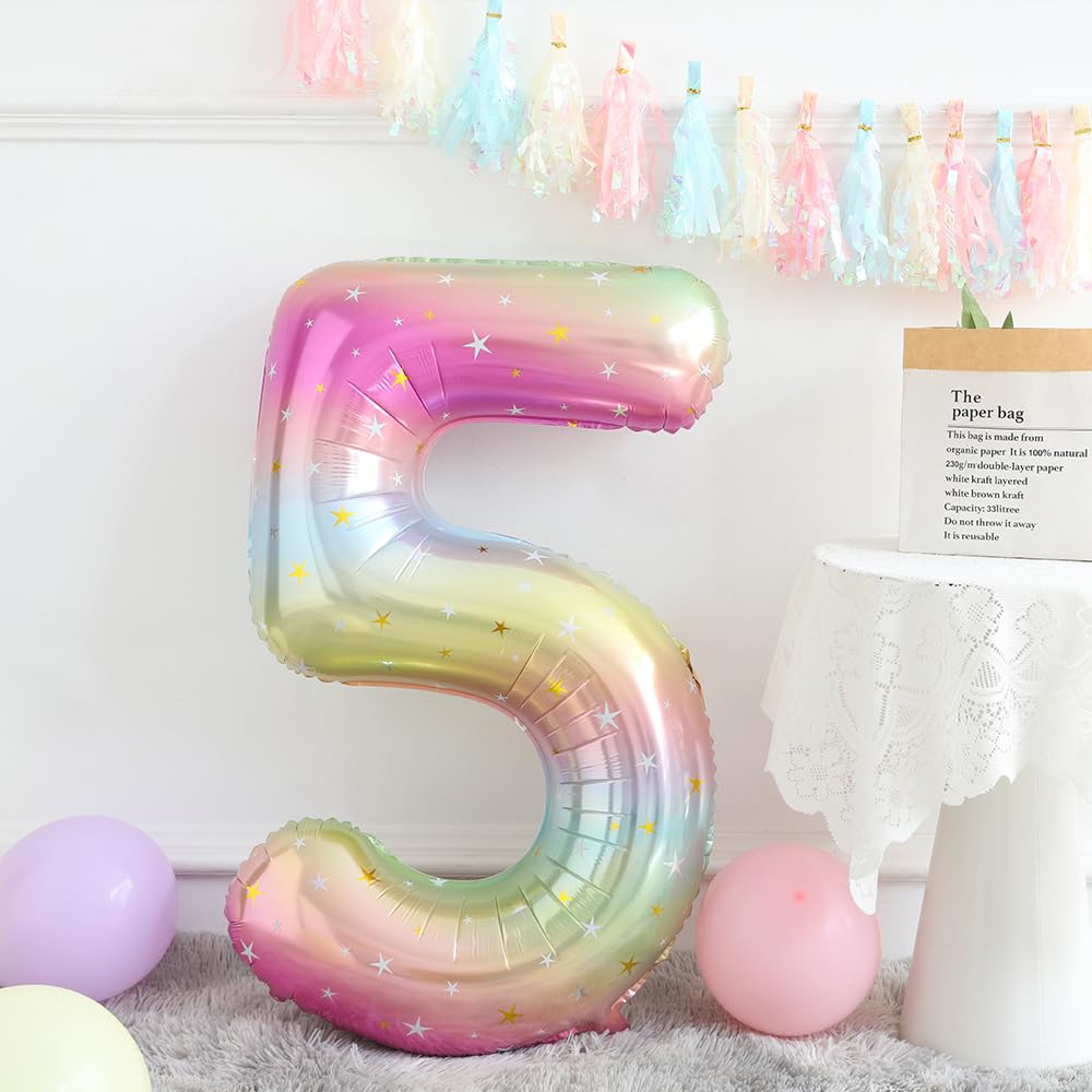 Unicorn 5th Birthday Party Decorations for Girl Purple Pink Theme Balloon Set, Large Rainbow