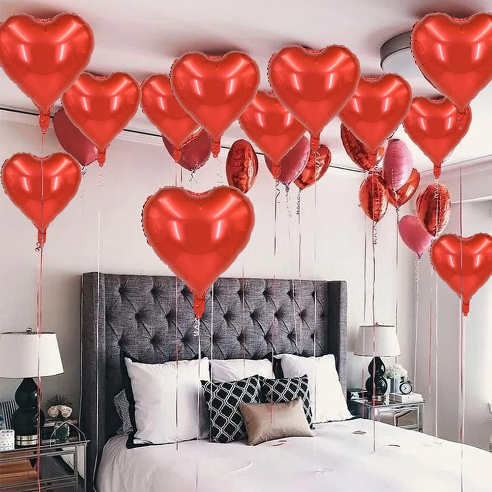 BEISHIDA 30 Red Heart Foil Balloons, 18 Inch, Perfect for Birthday, Wedding, Engagement, Valentine's Day, Unisex-Adults