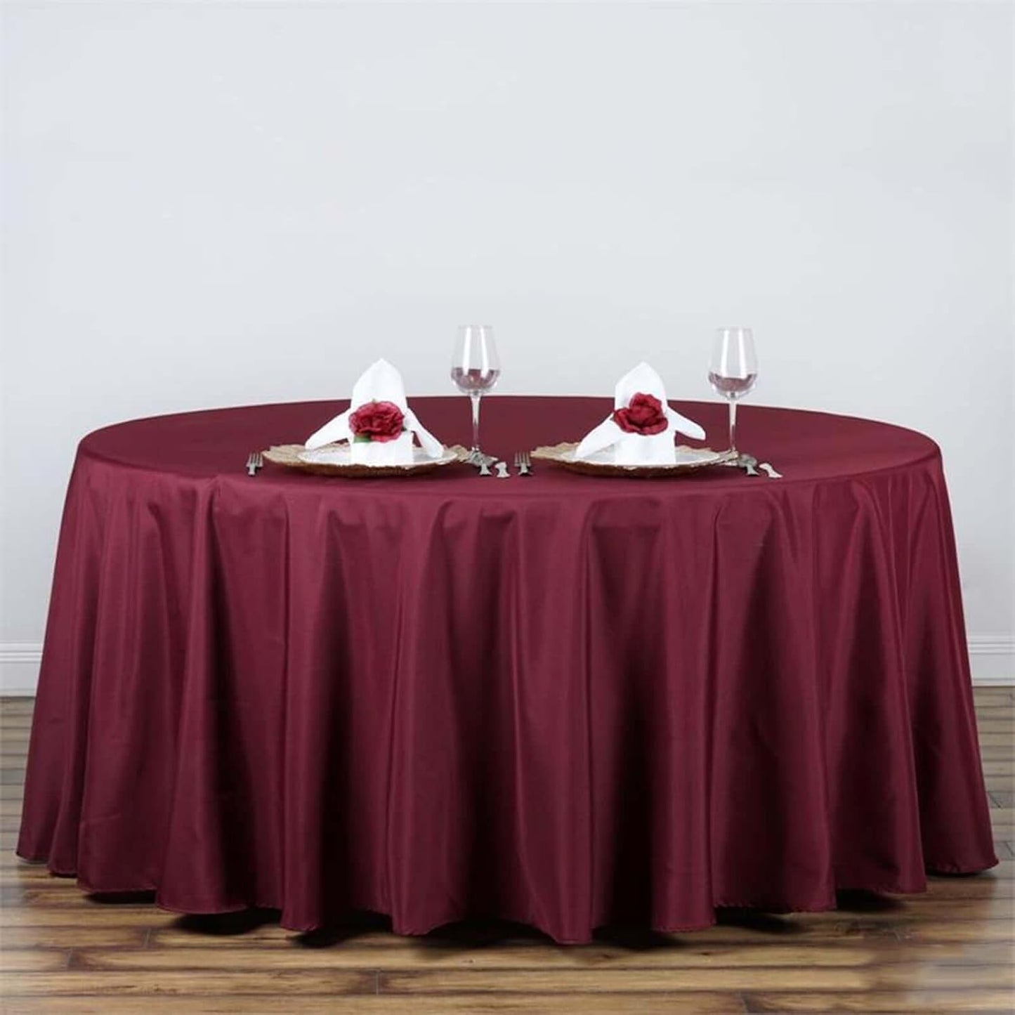 Efavormart Round Tablecloth, 132 Inch Stain & Wrinkle Resistant Washable Table Cloth, Decorative Polyester Fabric Table Cover for Banquet, Wedding, Dining- Burgundy