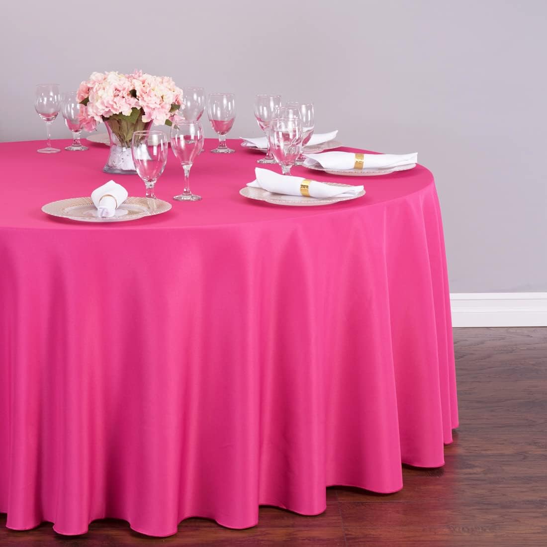 LTC LINENS 10 Pack 120 Inch Round Tablecloth Fuchsia for 60 Inch Round Table - Bulk Round Table Cover - Washable, Wrinkle Resistant Polyester Fabric Cloth for Wedding, Party