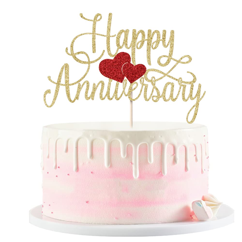 Kaoenla Gold Glitter Happy Anniversary Cake Topper