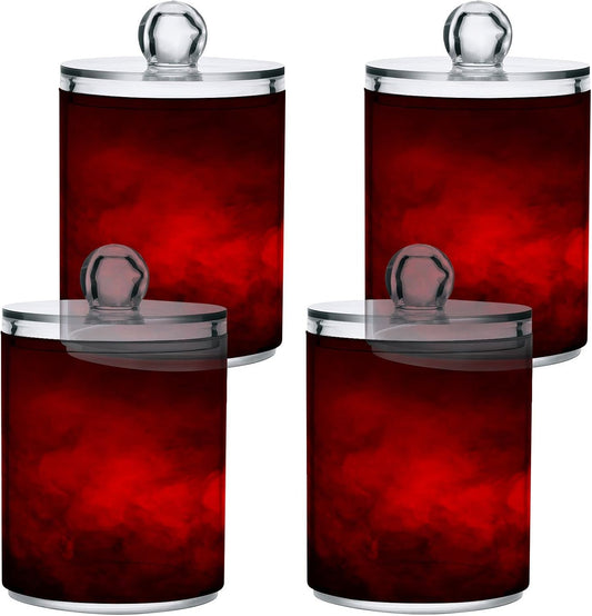 Gredecor 4 Pack Qtip Holder Clear Red Apothecary Jars with Lids Plastic Acrylic Bathroom Jars Vanity Countertop Canister Storage Organizer for Cotton Ball,Swabs,Pads,Floss