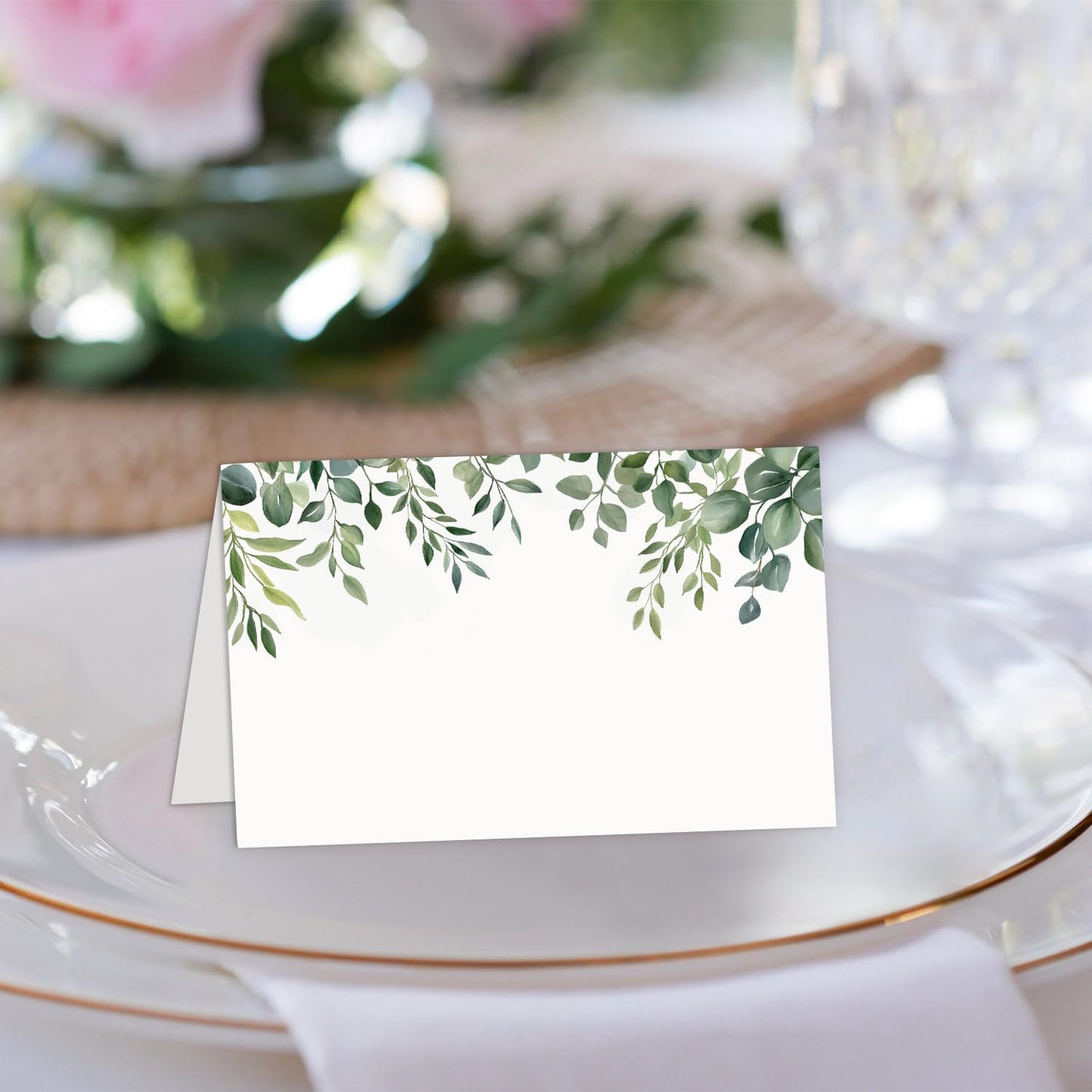 25 Pcs Greenery Place Cards, Watercolor Blank Tent Name Cards for Food Buffet, Dinner Party, Wedding Reception, Bridal Shower Table Setting -07