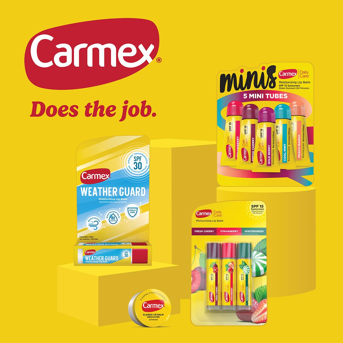 Carmex Daily Care and Daily Care Minis Moisturizing Lip Balm Pack, SPF 15, Multi-Flavor Lip Care Variety Pack Bag, 8 Count (3 Tubes, 5 Mini Tubes)