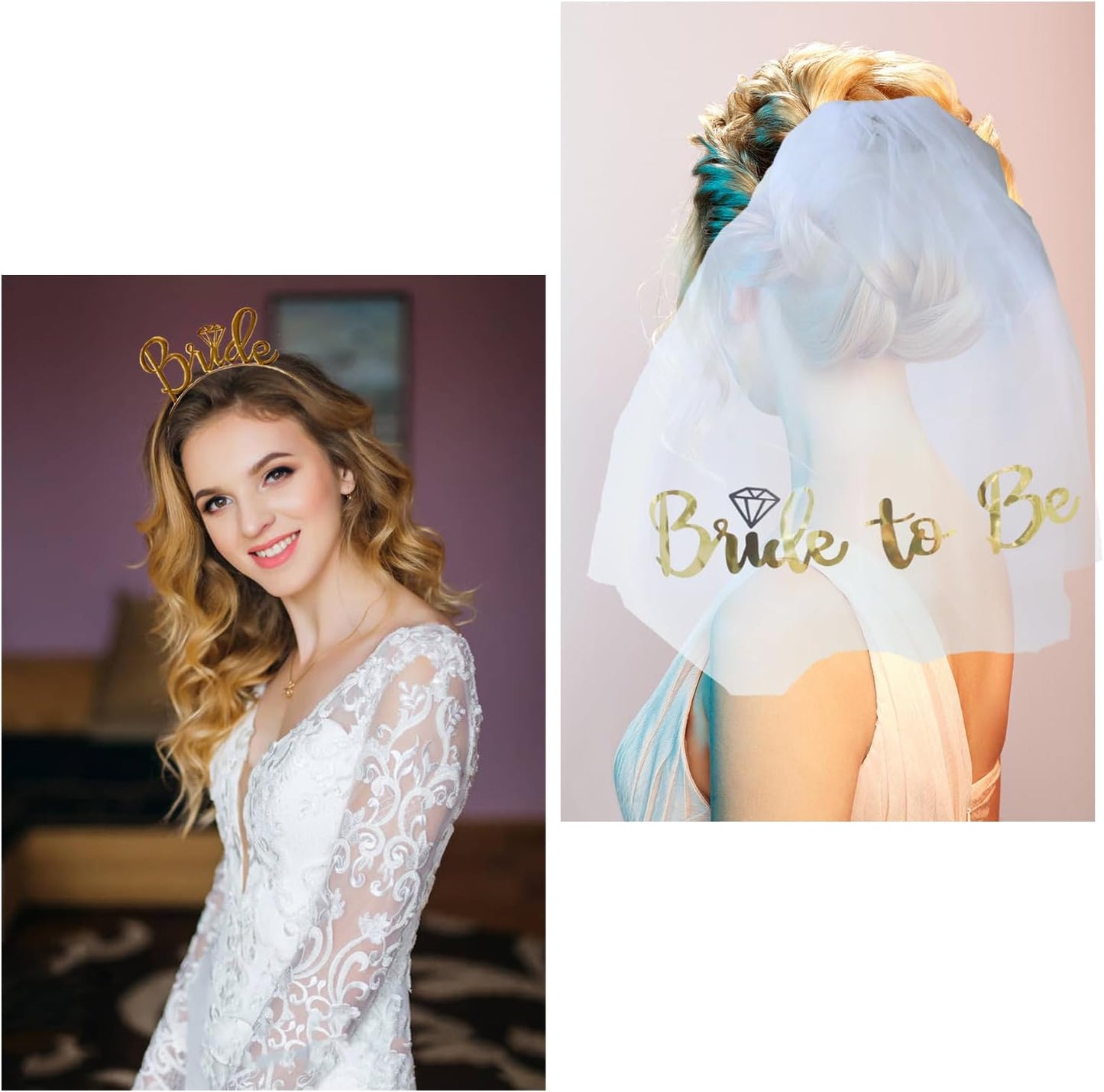 3 Pack Bride to Be Decorations Set, Bride to Be Sash,White Bride Veil, Bride Headband Tiara for Bachelorette Party Bridal Shower Decoration(White with Rose Gold)