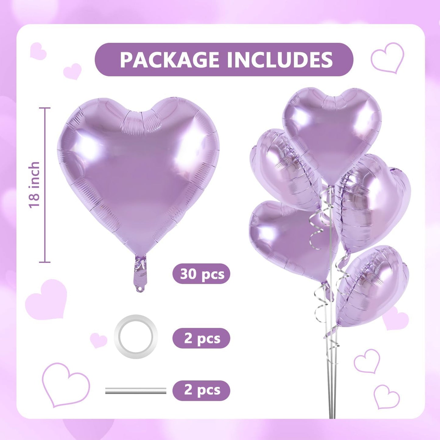 TONIFUL 30Pcs 18 Inch Purple Heart Balloons Purple Heart Shape Foil Mylar Balloons Decoration for Birthday Valentine's Day Wedding Bridal Shower Anniversary Engagement Party Supplies